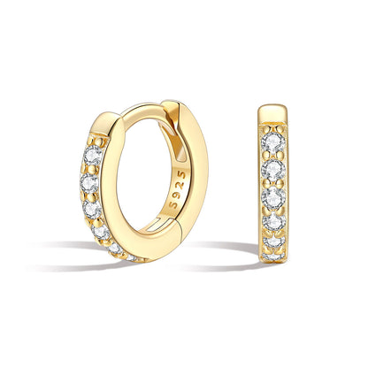6mm Gold hoop earrings with embedded diamonds on a white background