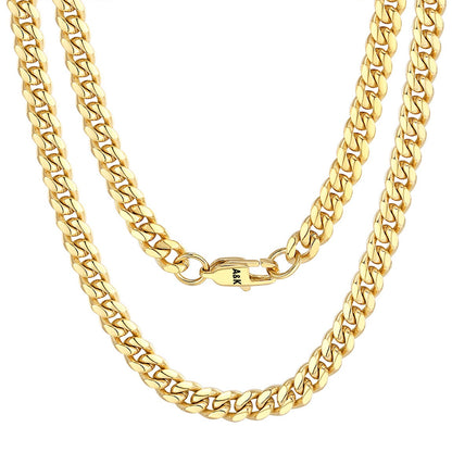 6mm Width Cuban Link Chain Necklace Gold Plated
