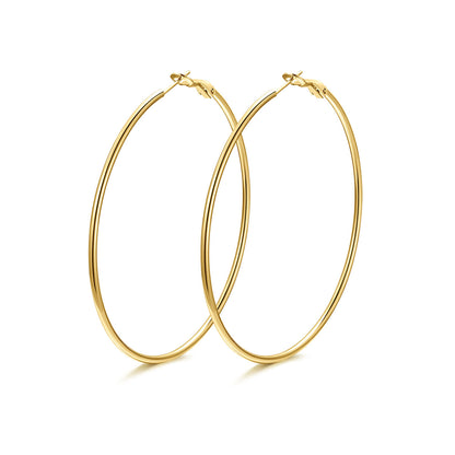 70mm Gold Classic Statement Hoop Earrings for Women on a white background