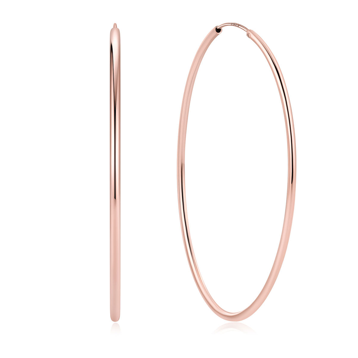 70mm Rose Gold plated hoop earrings on a white background