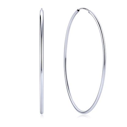 70mm Silver hoop earrings on a white background