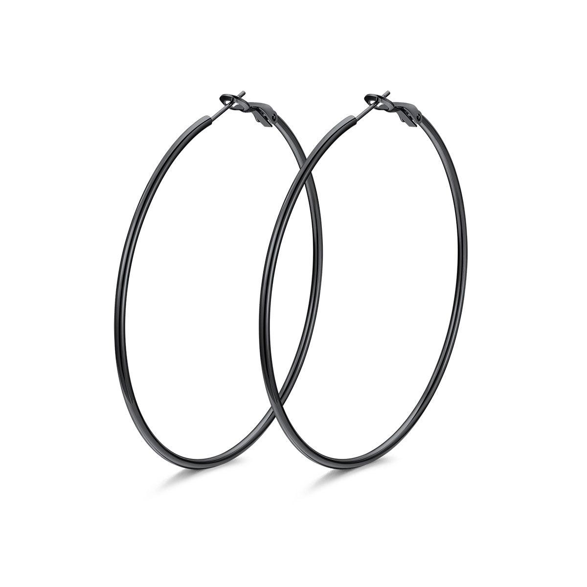 70mm black Classic Statement Hoop Earrings for Women on a white background
