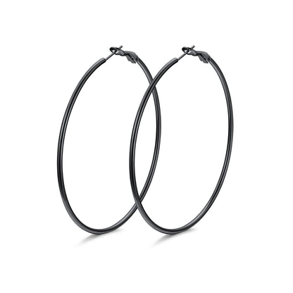 70mm black Classic Statement Hoop Earrings for Women on a white background