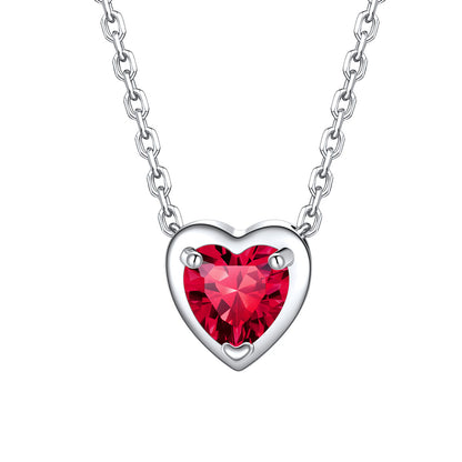 Silver Heart July Birthstone Necklace on a white background
