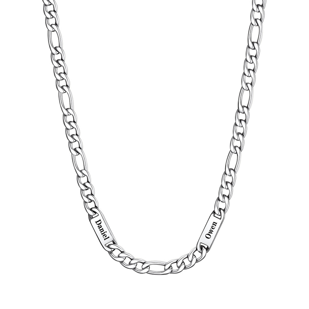 7mm 2 Name Figaro Chain Necklace 