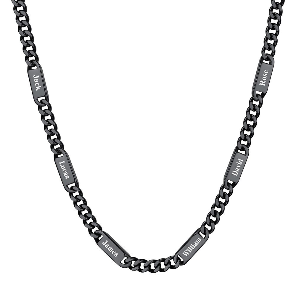 7mm 6 Name Cuban Chain Necklace Black Plated