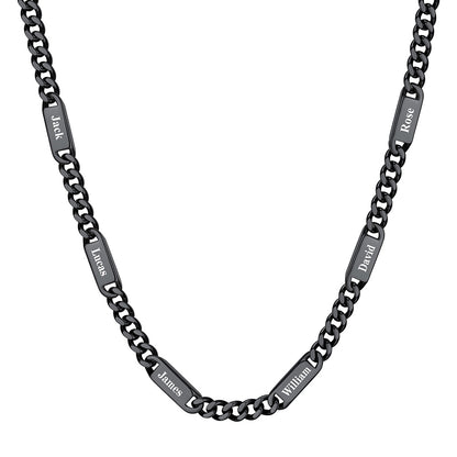 7mm 6 Name Cuban Chain Necklace Black Plated