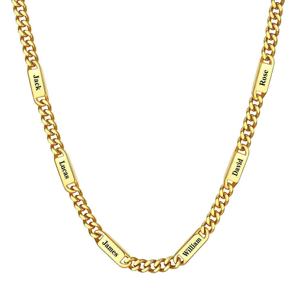 7mm 6 Name Cuban Chain Necklace Gold Plated