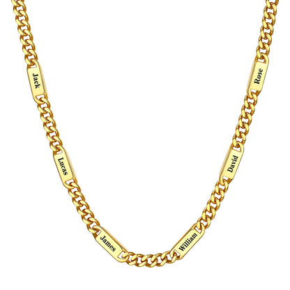 7mm 6 Name Cuban Chain Necklace Gold Plated