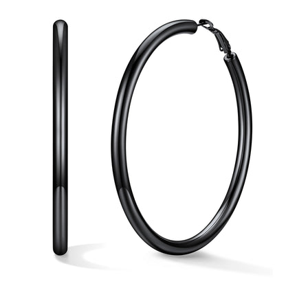 80mm Black hoop earrings on a white background