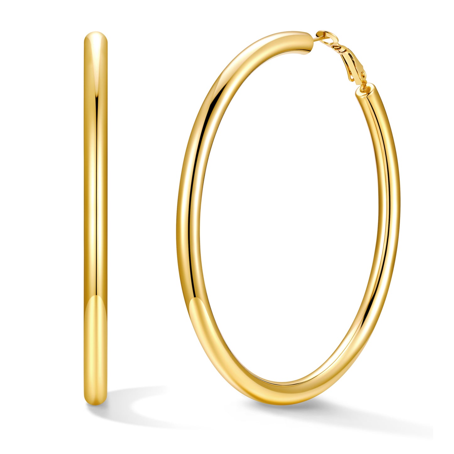 80mm Gold hoop earrings on a white background