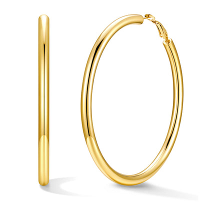 80mm Gold hoop earrings on a white background