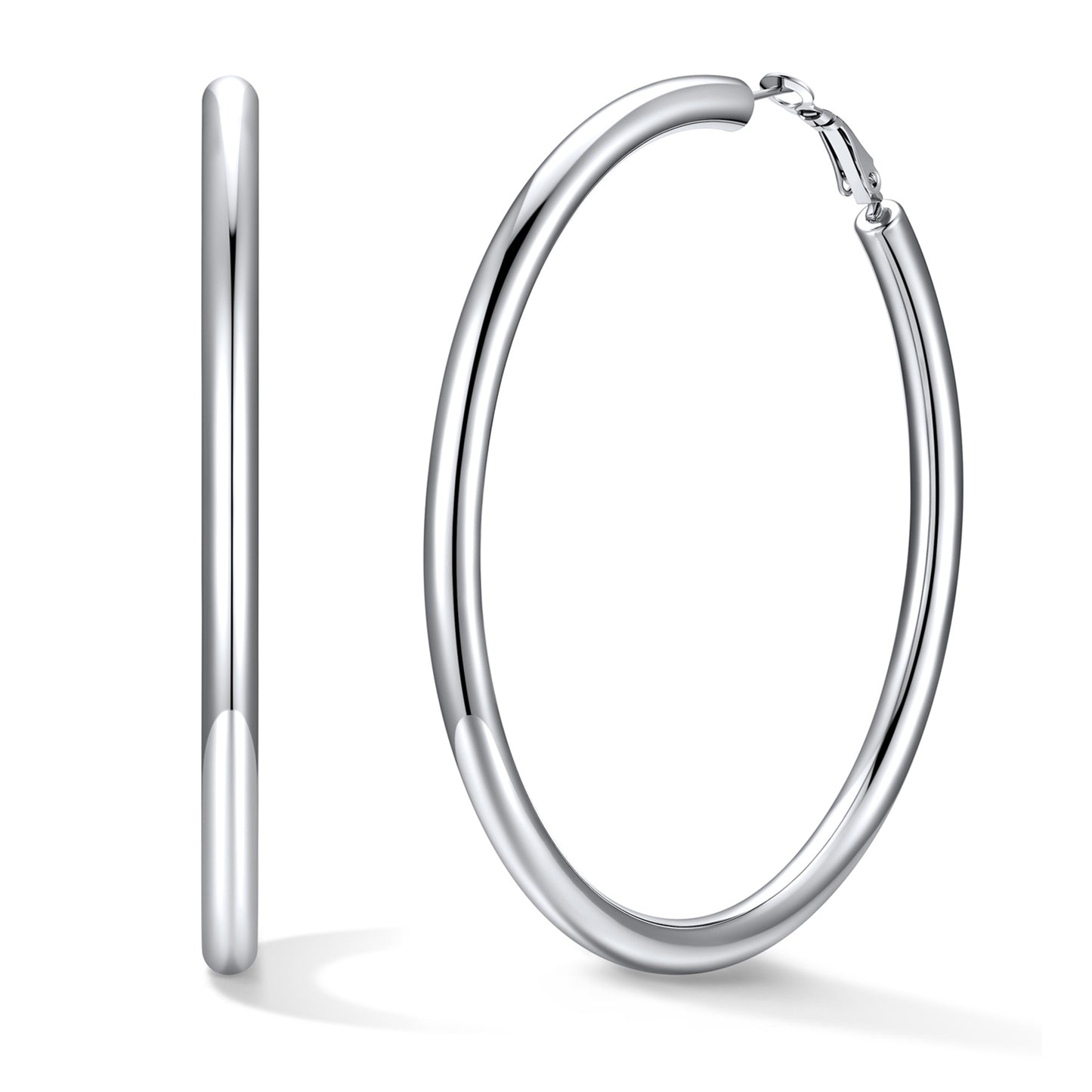 80mm Silver hoop earrings on a white background