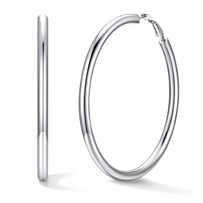 80mm Silver hoop earrings on a white background
