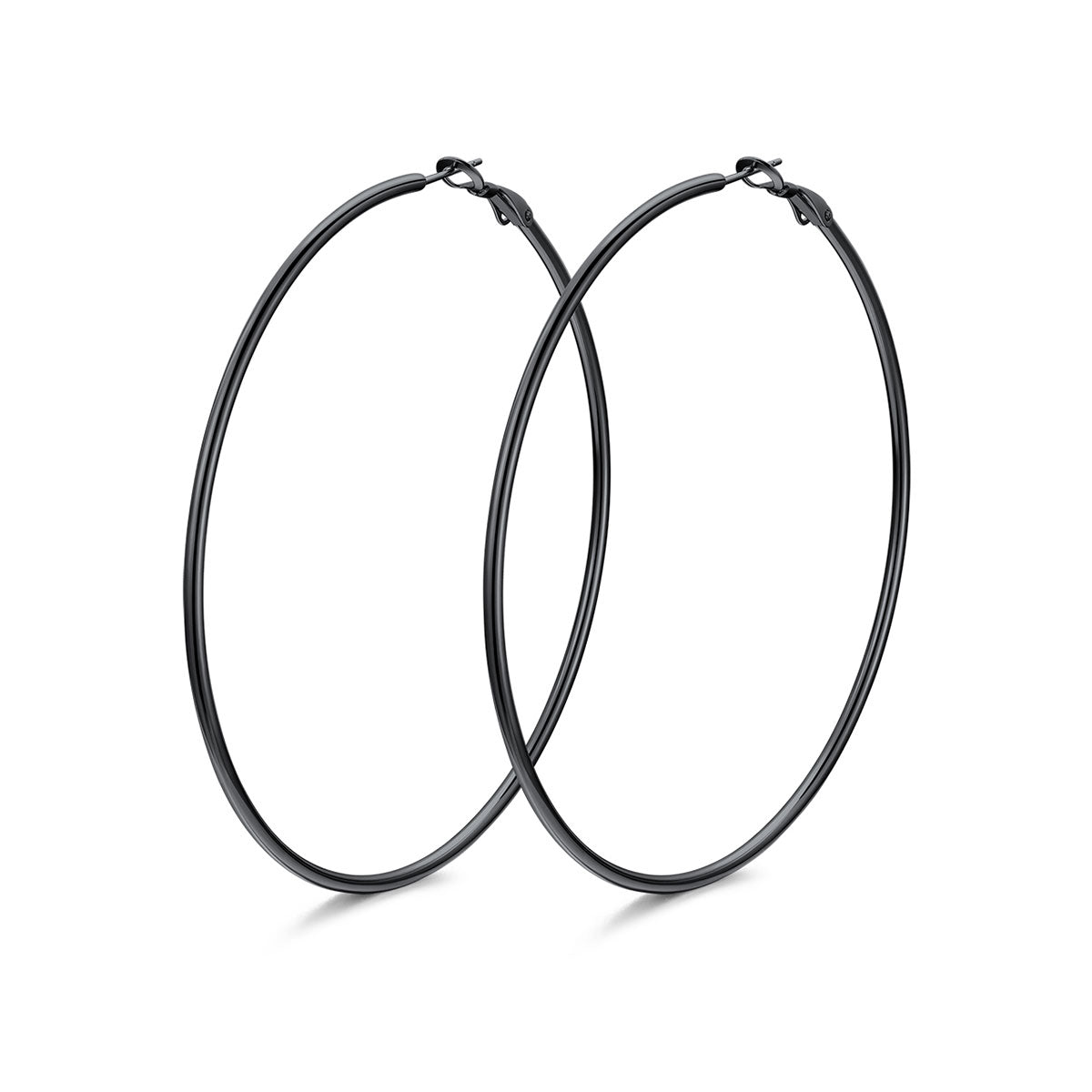 80mm black Classic Statement Hoop Earrings for Women on a white background