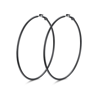 80mm black Classic Statement Hoop Earrings for Women on a white background