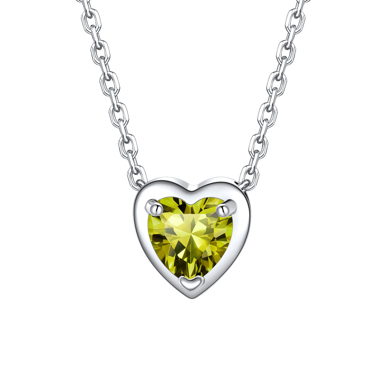 Silver Heart August Birthstone Necklace on a white background
