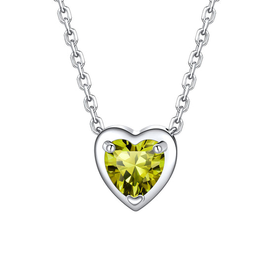 Silver Heart August Birthstone Necklace on a white background