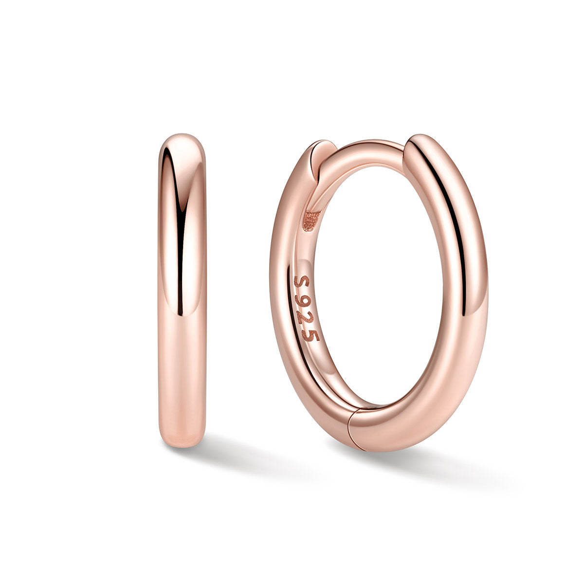 8mm Rose gold hoop earrings on a white background