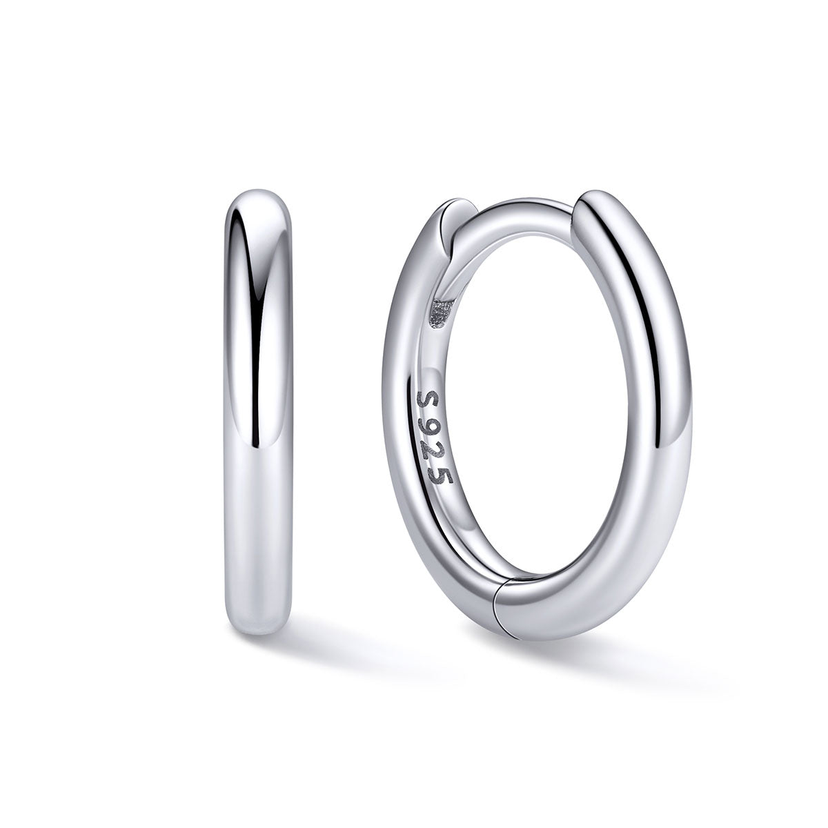 8mm Silver huggie earrings on a white background