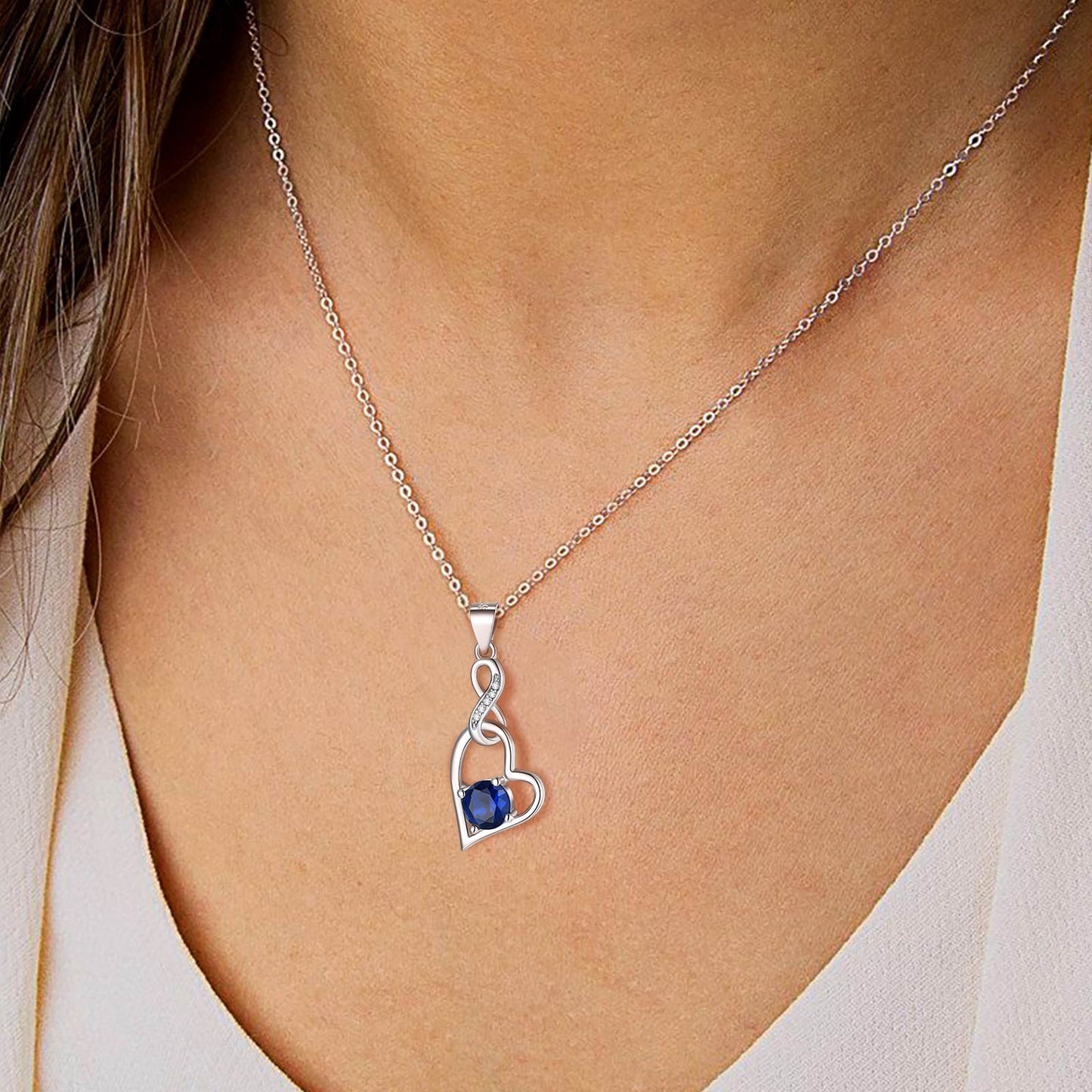 925 Sterling Silver Infinity Heart Birthstone Necklace For Women