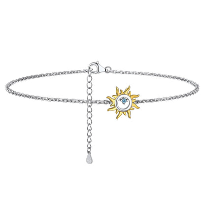  925 Sterling Silver Sun Anklet for Women