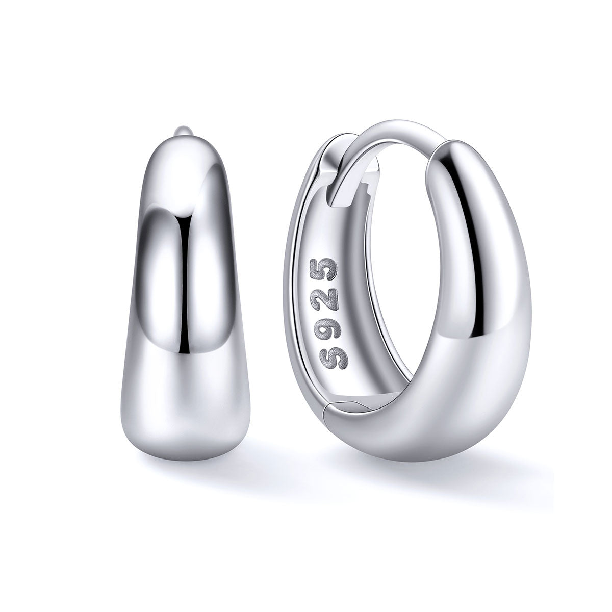 925 Sterling Silver 10mm Chunky Huggie Earrings for Women