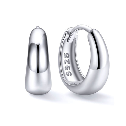 925 Sterling Silver 10mm Chunky Huggie Earrings for Women