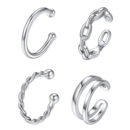 925 Sterling Silver 4Pcs Ear Cuffs Earrings Set Non Piercing