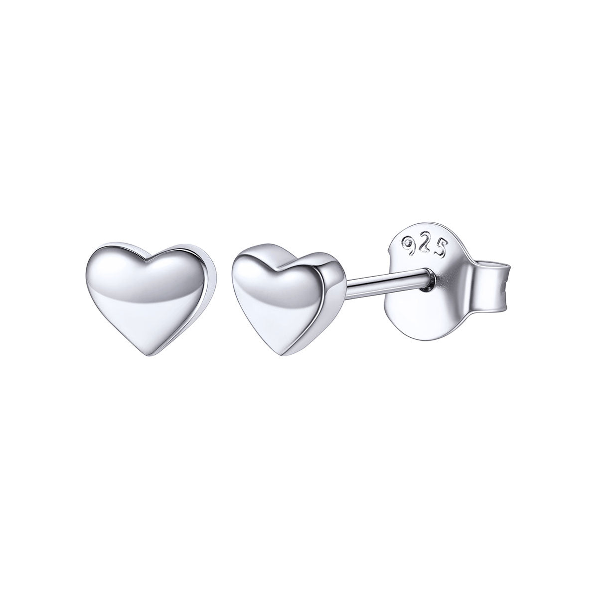  925 Sterling Silver 5mm Heart Stud Earrings for Women on white background