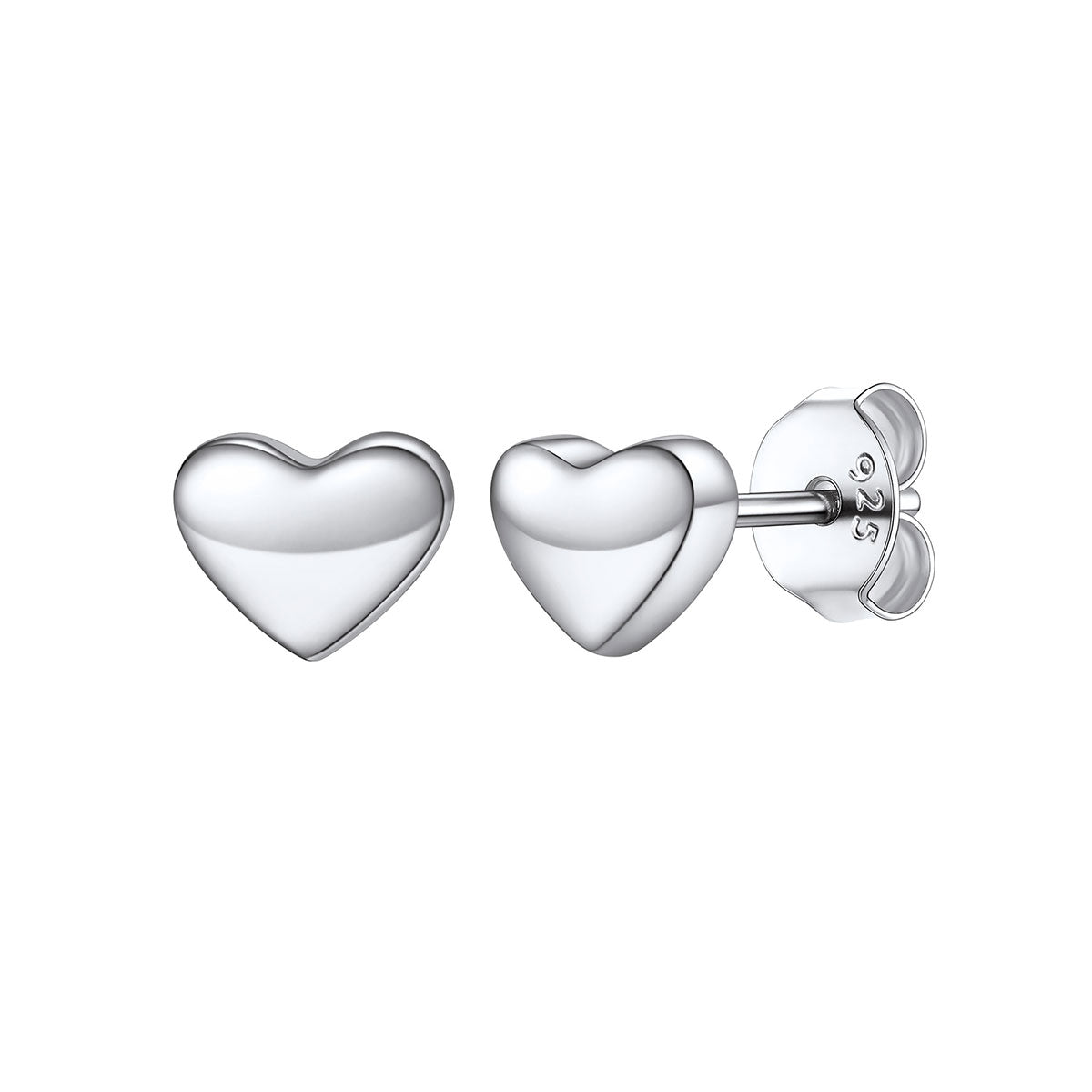 925 Sterling Silver 7mm Heart Stud Earrings for Women on white background