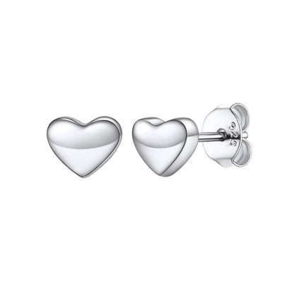 925 Sterling Silver 7mm Heart Stud Earrings for Women on white background