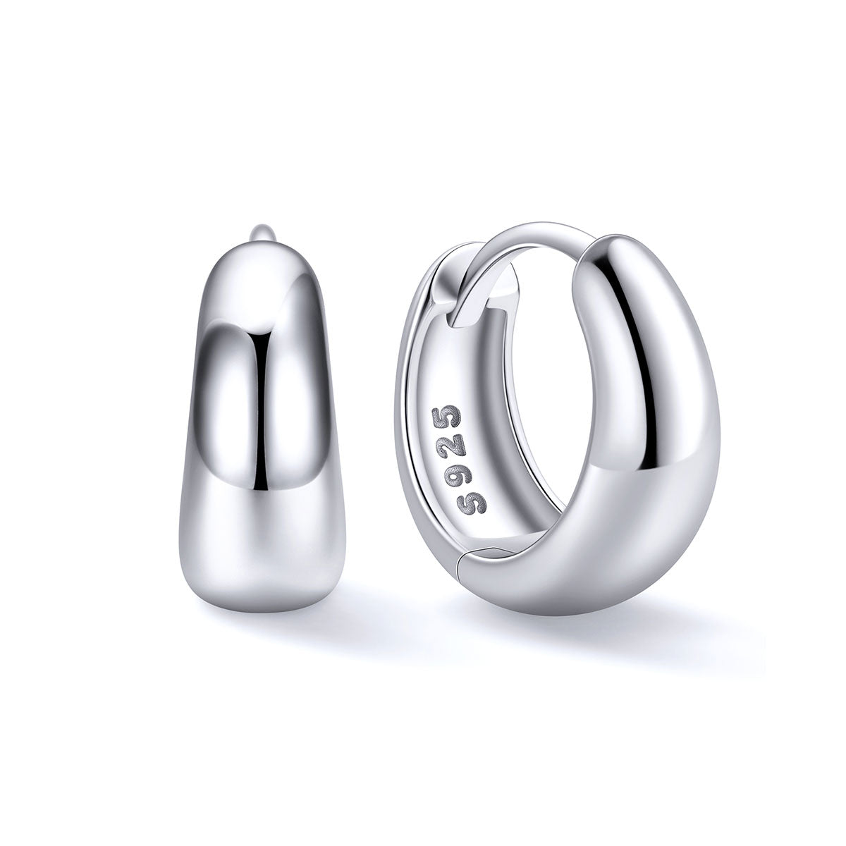 925 Sterling Silver 8mm Chunky Huggie Earrings for Women