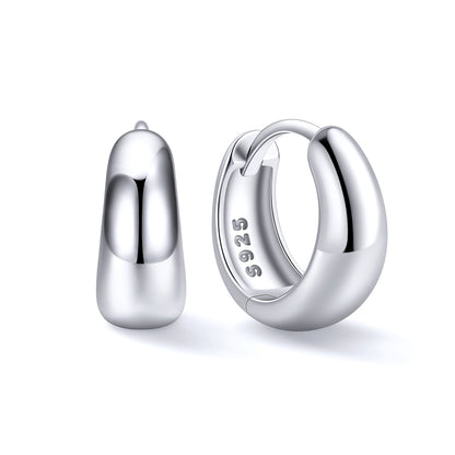 925 Sterling Silver 8mm Chunky Huggie Earrings for Women