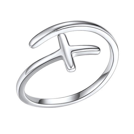 925 Sterling Silver Adjustable Cross Ring for Women