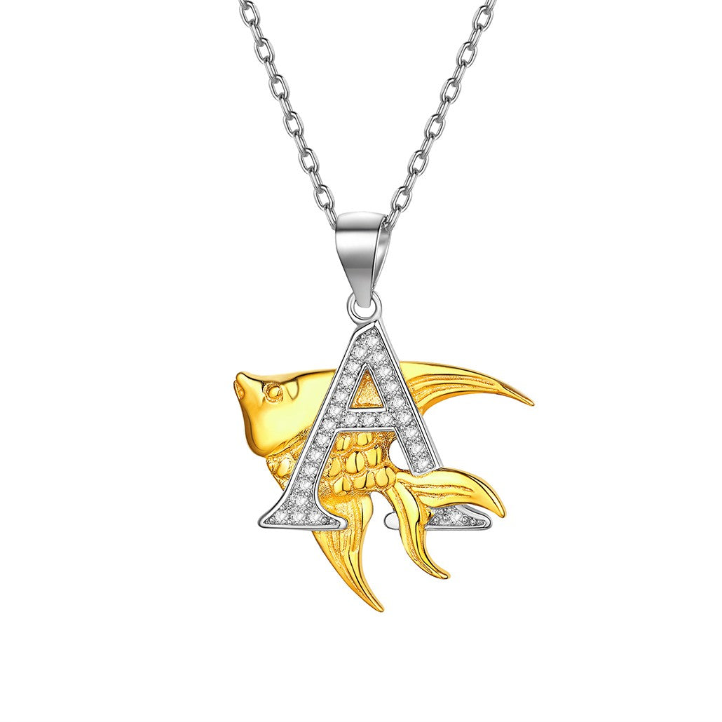 925 Sterling Silver Angelfish Initial A Necklace