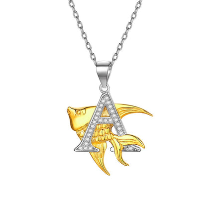 925 Sterling Silver Angelfish Initial A Necklace