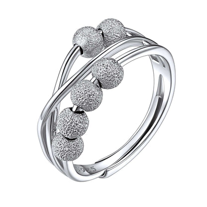 925 Sterling Silver Beads Anxiety Fidget Ring Adjustable