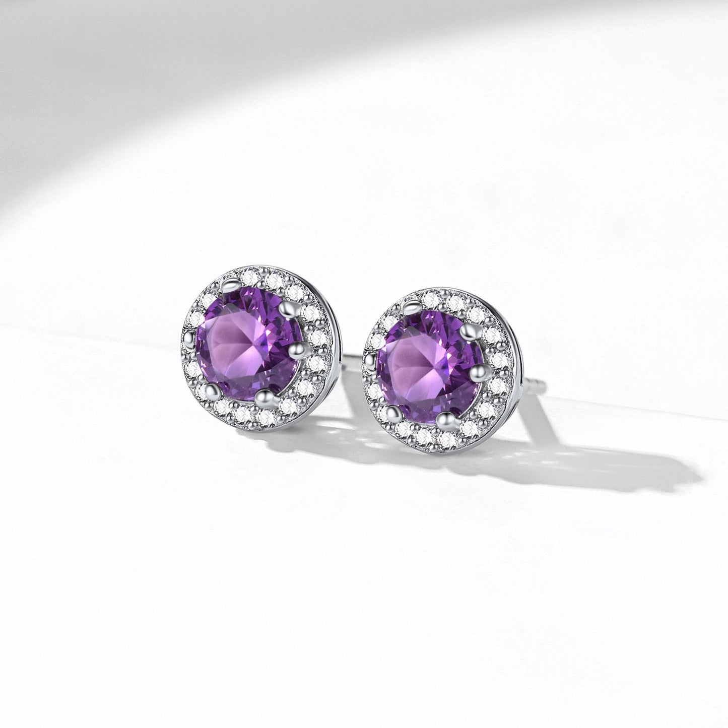 925 Sterling Silver Birthstone Halo Stud Earrings 