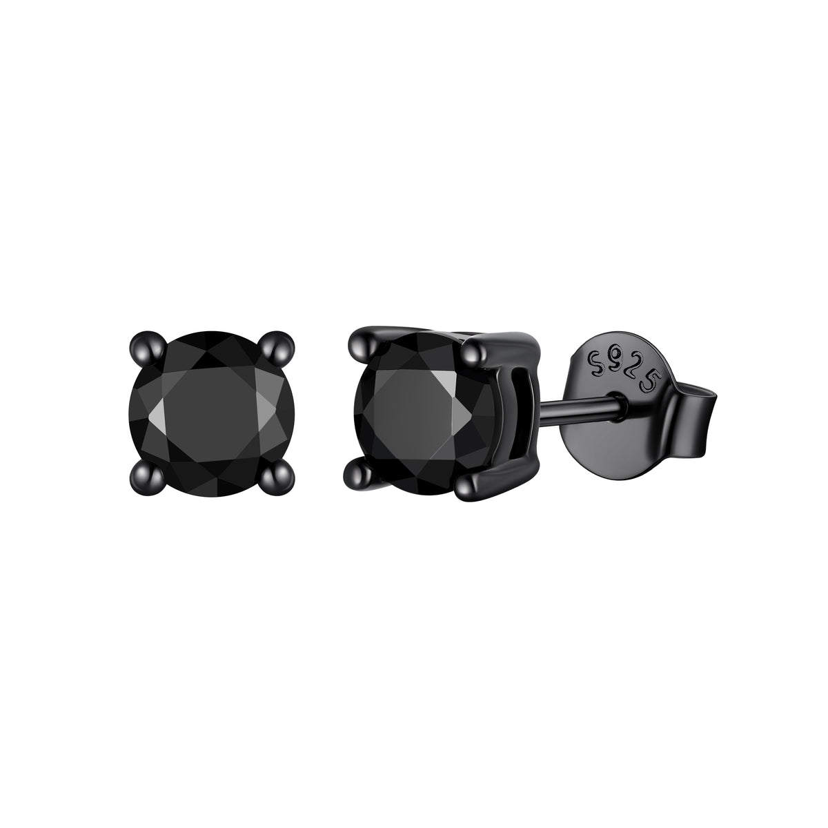 925 Sterling Silver Black CZ Stud Earrings for Men Women 0.5 carats