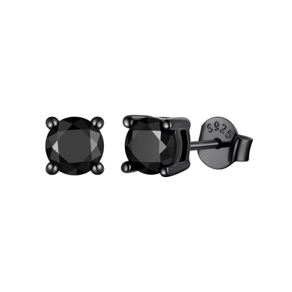 925 Sterling Silver Black CZ Stud Earrings for Men Women 0.5 carats