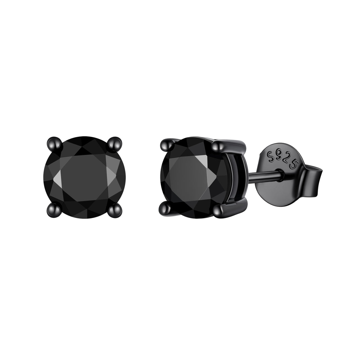 925 Sterling Silver Black CZ Stud Earrings for Men Women 0.75 carats