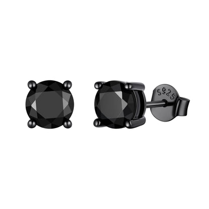 925 Sterling Silver Black CZ Stud Earrings for Men Women 0.75 carats