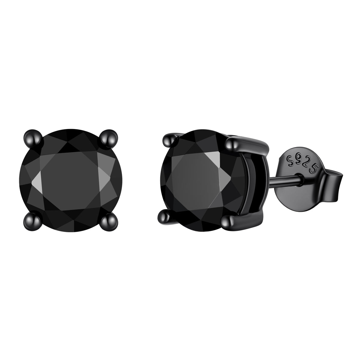 925 Sterling Silver Black CZ Stud Earrings for Men Women 1.5 carat