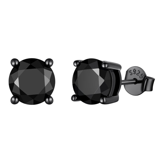 925 Sterling Silver Black CZ Stud Earrings for Men Women 1.5 carat