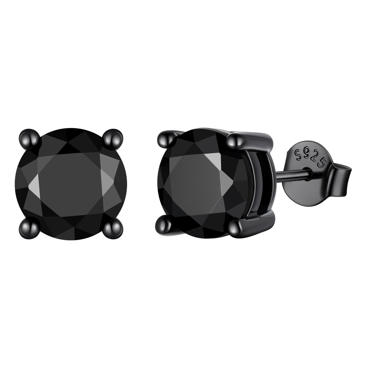 925 Sterling Silver Black CZ Stud Earrings for Men Women 2 carats