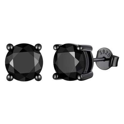 925 Sterling Silver Black CZ Stud Earrings for Men Women 2 carats