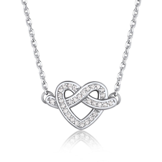 925 Sterling Silver CZ Heart Love Knot Necklace