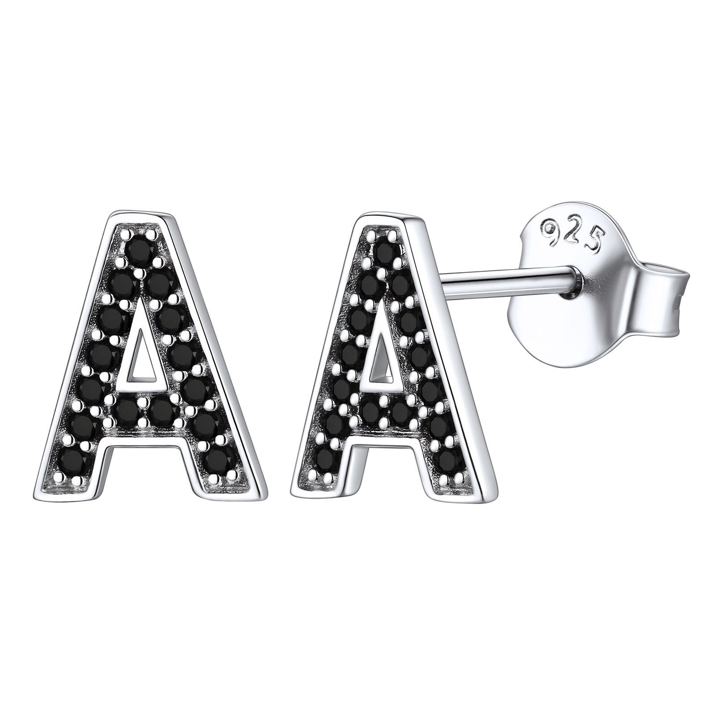 925 Sterling Silver CZ Initial A Stud Earrings
