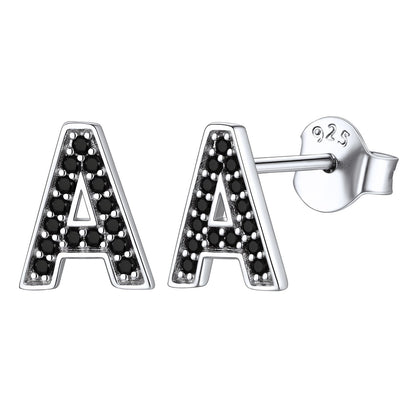 925 Sterling Silver CZ Initial A Stud Earrings